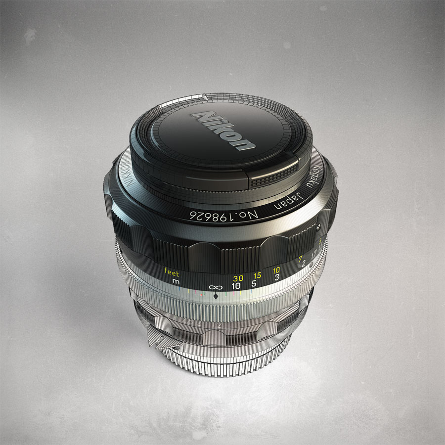 CG model of old prime lens – Nippon Kogaku NIKKOR-S Auto 1:1.2 f=55mm