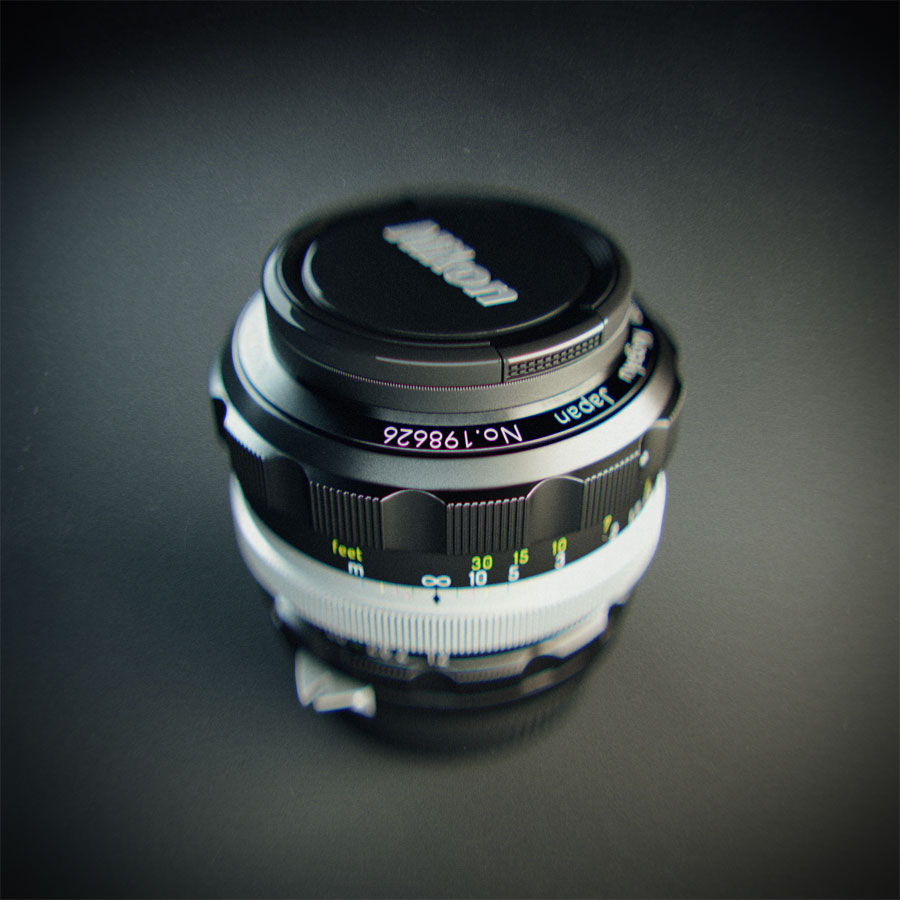 CG model of old prime lens – Nippon Kogaku NIKKOR-S Auto 1:1.2 f=55mm
